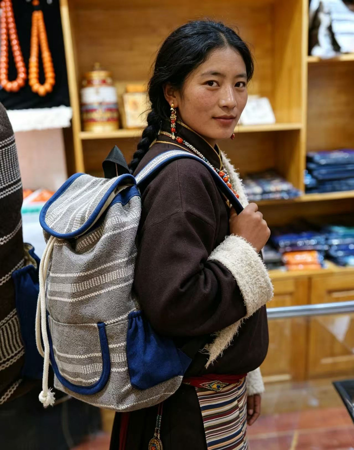 Yak Wool Handwoven Backpack, Unisex Tibetan Fiber Travel Knapsack, Soft Warm Daily Rucksack