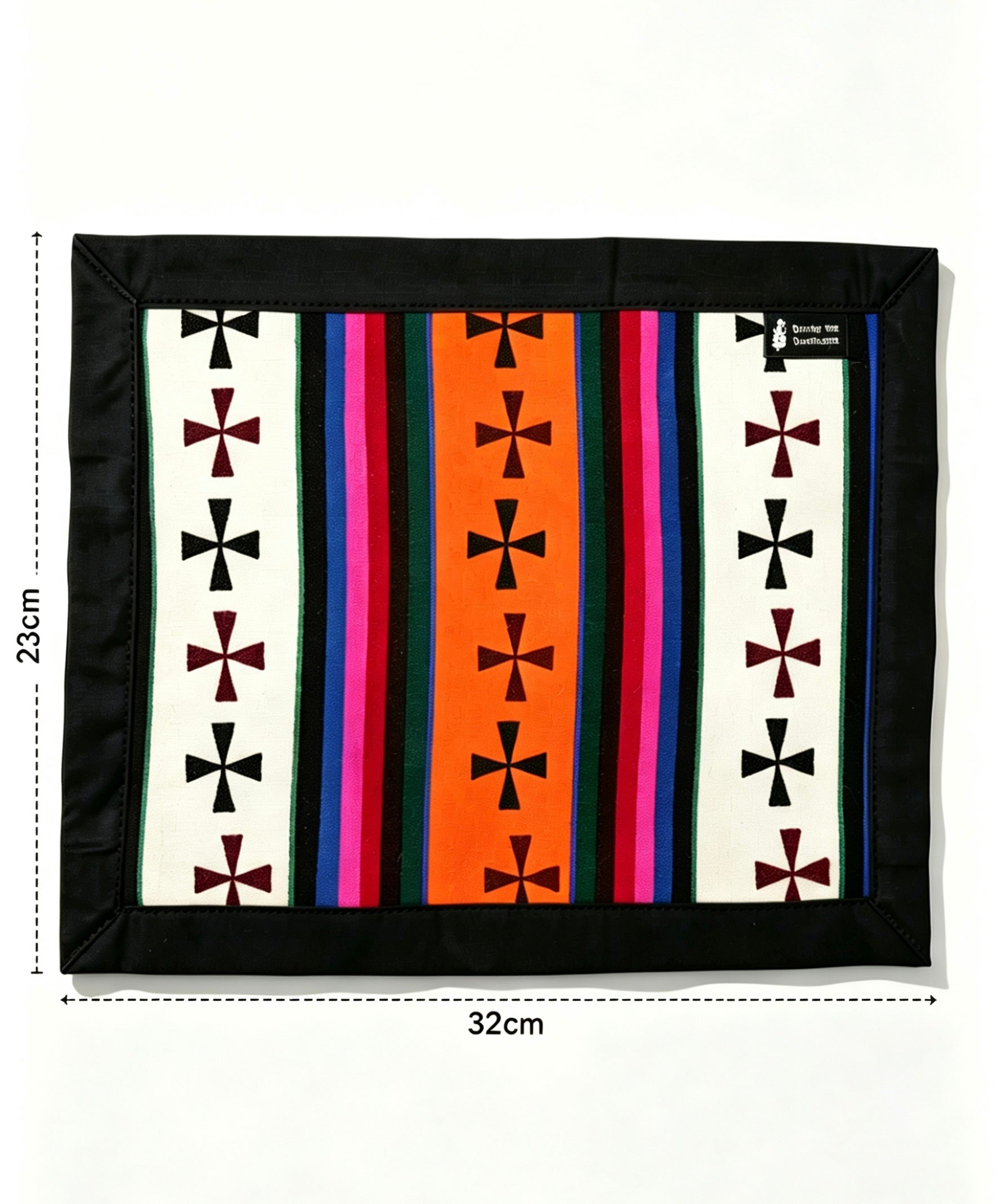 Tibetan Handwoven Wool Table Mat, Colorful Striped Cross Pattern Decor Placemat 32×23cm, Ethnic Wool Desk Pad for Home Decor