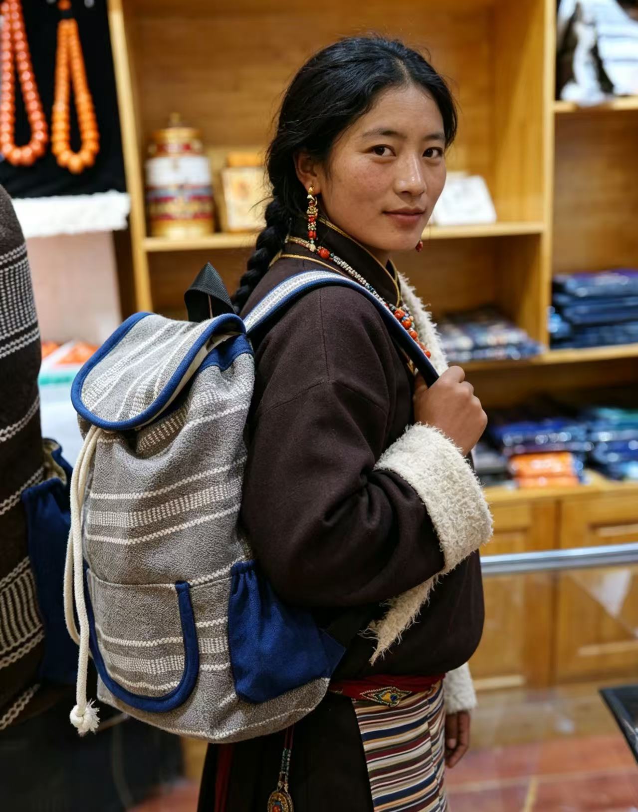 Yak Wool Handwoven Backpack, Unisex Tibetan Fiber Travel Knapsack, Soft Warm Daily Rucksack