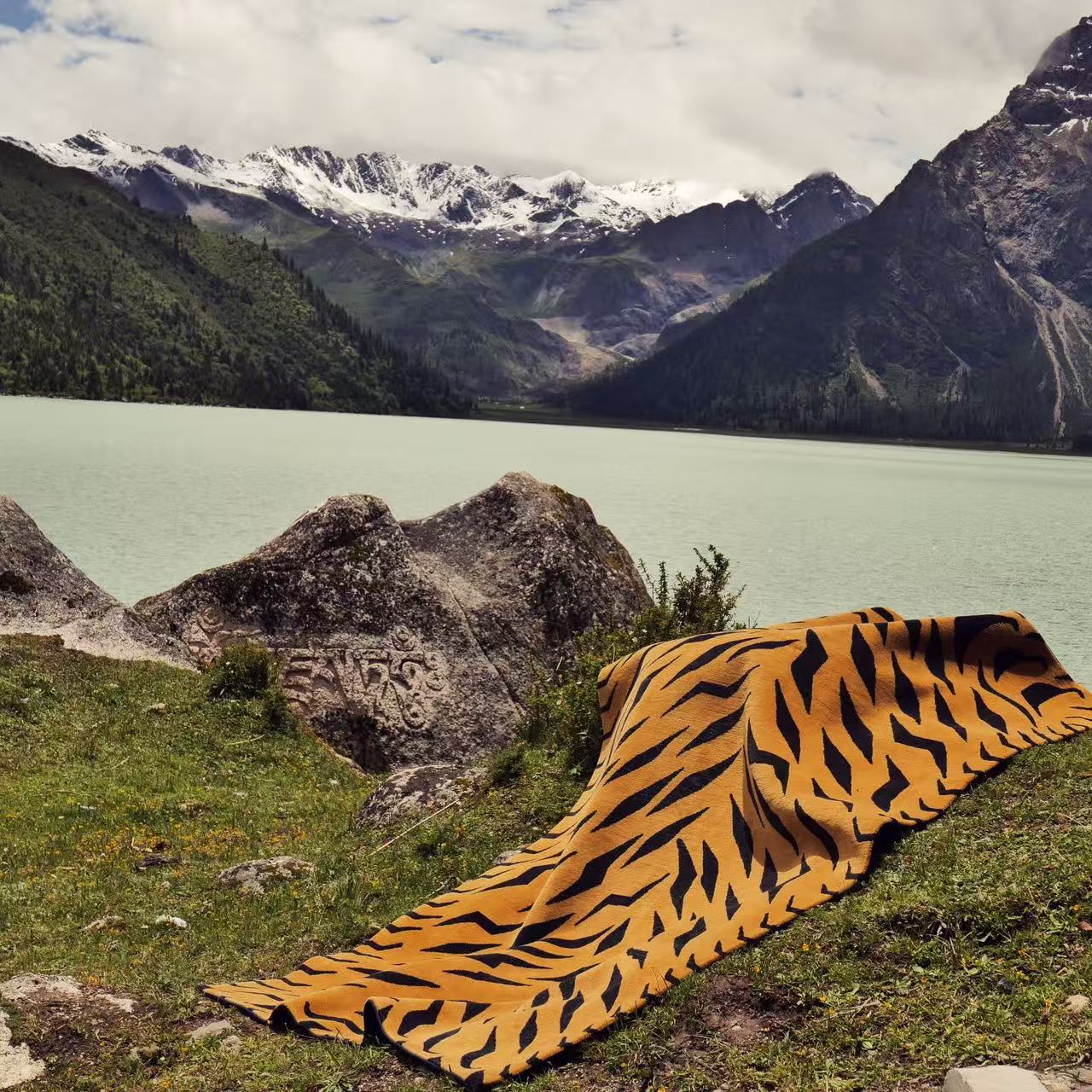 Hand Tufted Tibetan Tiger Skin Pattern Wool Rug 160×220cm Dual Use Floor Mat Wall Tapestry
